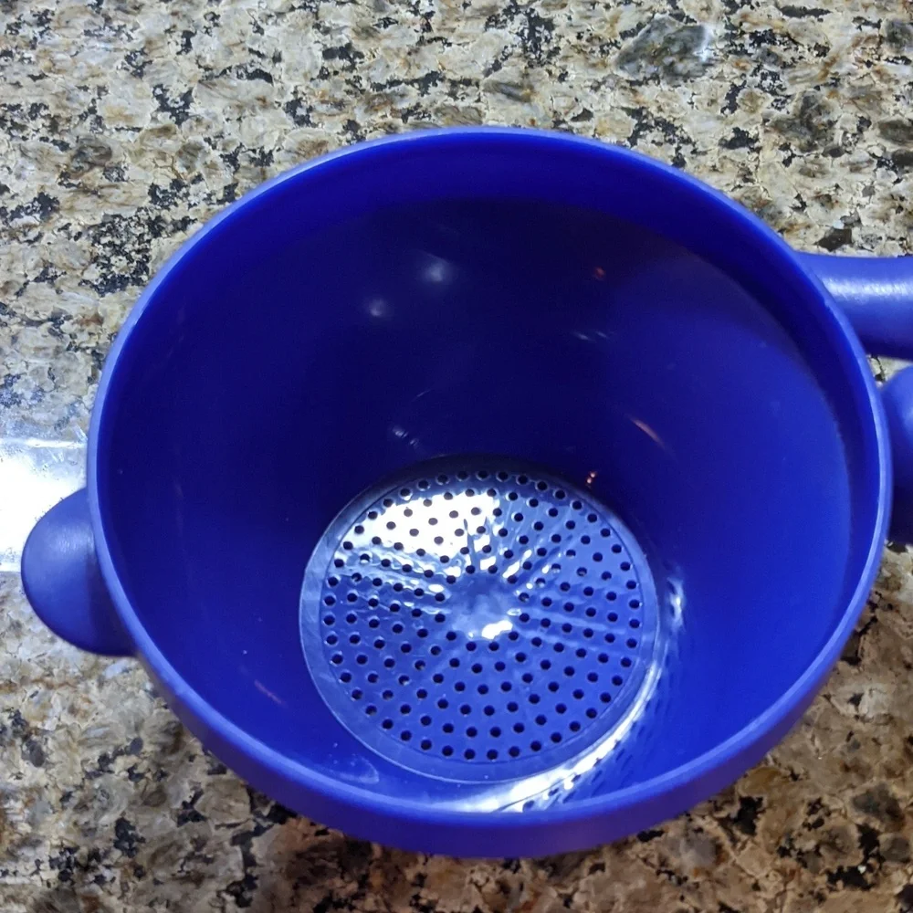 Handled Strainer Colander Sieve Pot-rest Notch Cobalt Blue RARE Vtg Tupperware
